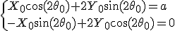 \large \{X_0 \cos(2\theta_0) + 2 Y_0 \sin(2\theta_0)= a \\ - X_0 \sin(2\theta_0)+ 2 Y_0 \cos(2\theta_0) = 0